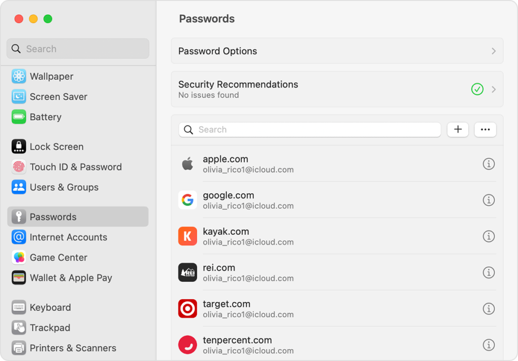 Mac OS Safari password manager